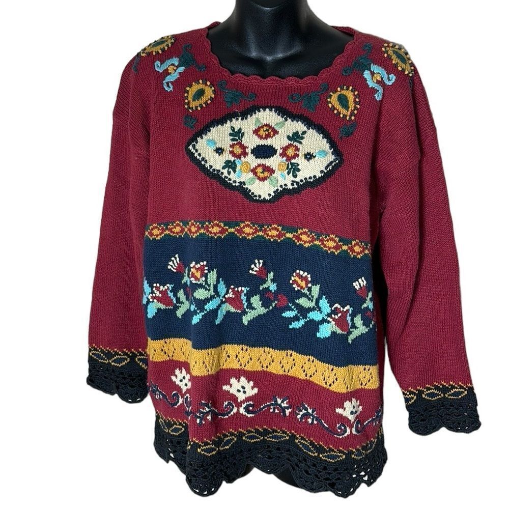 AKF New York Grannycore grandma sweater ramie 3D embroidered floral vintage sm